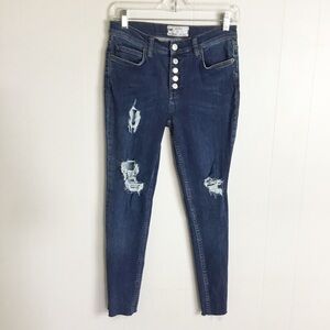 Free People Distressed Jeans Dark Blue Size 28 Pants High Waist